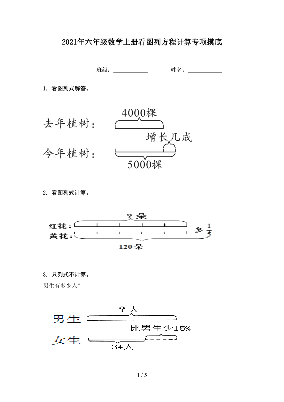 2021年六年级数学上册看图列方程计算专项摸底.doc_第1页