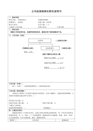 某大型汽车零部件公司品保部部长职位说明书.docx