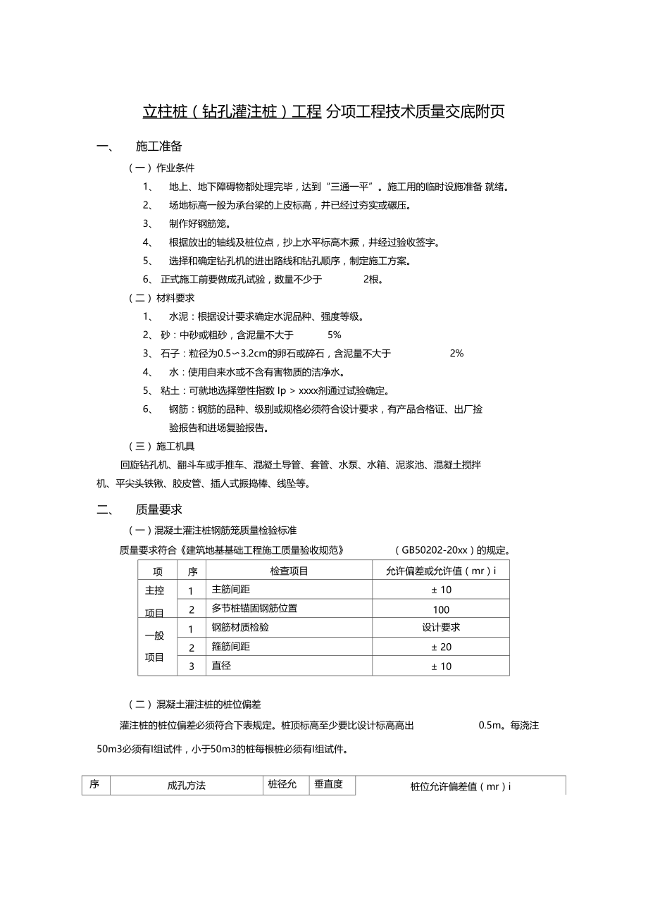 立柱桩钻孔灌注桩工程分项工程技术质量交底.doc_第1页