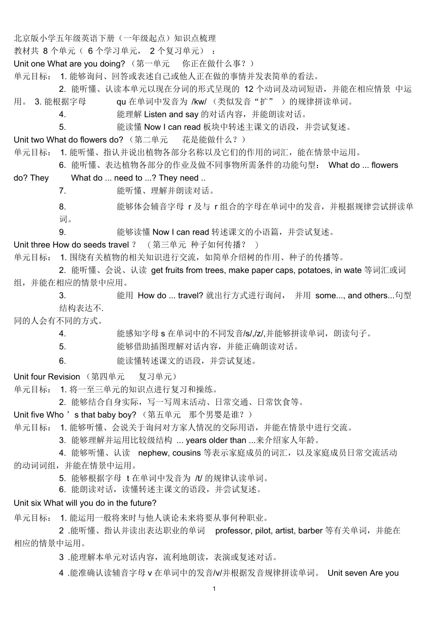 北京版小学五年级英语下册.docx_第1页