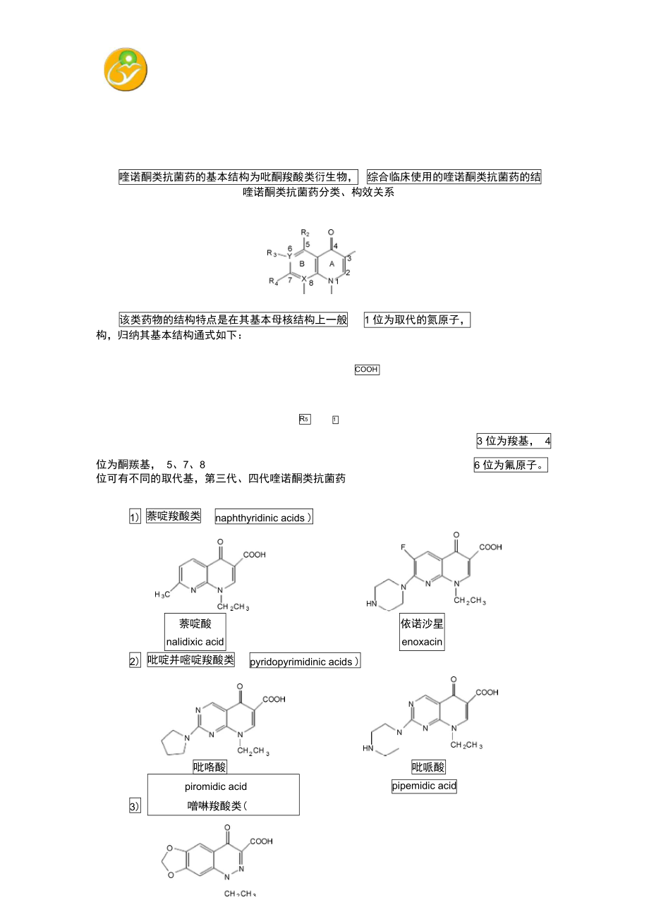 喹诺酮类抗菌药分类、构效关系..doc_第1页