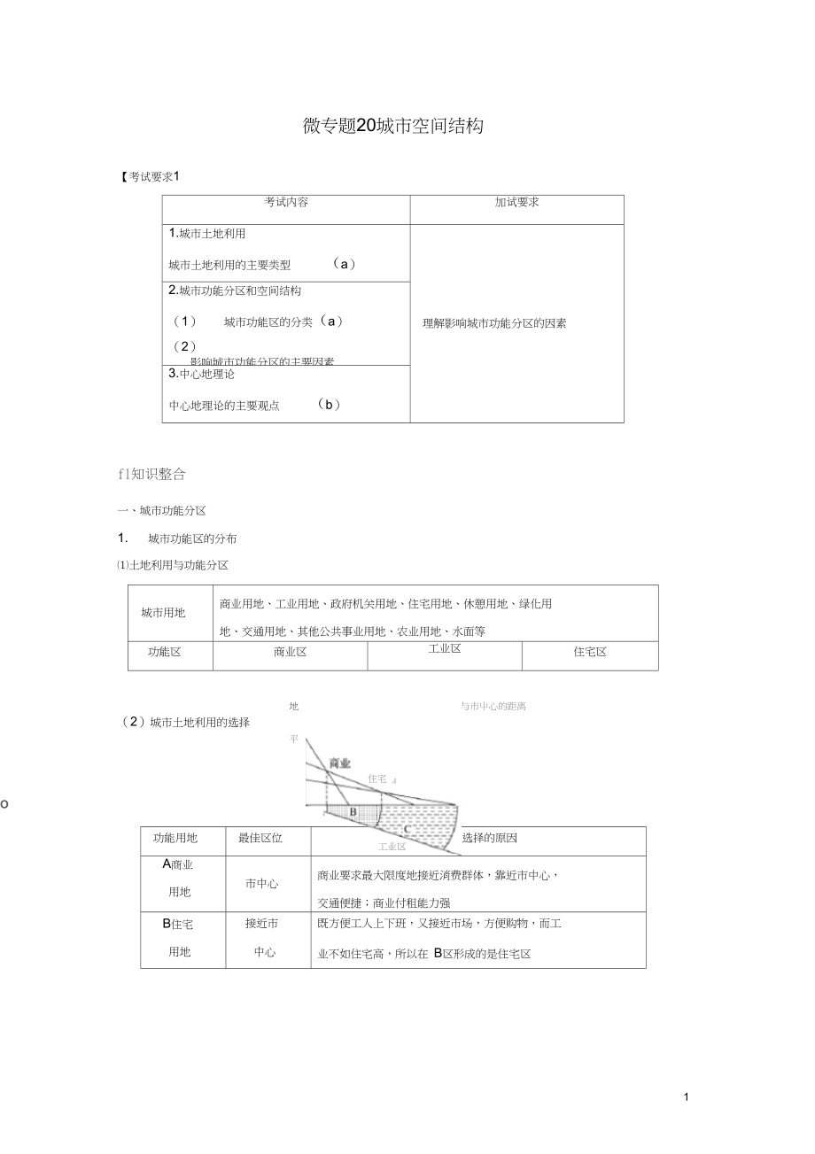 2020最新高考地理二轮优选习题专题五人口与城市微专题20城市空间结构学案(考试专用).docx_第1页