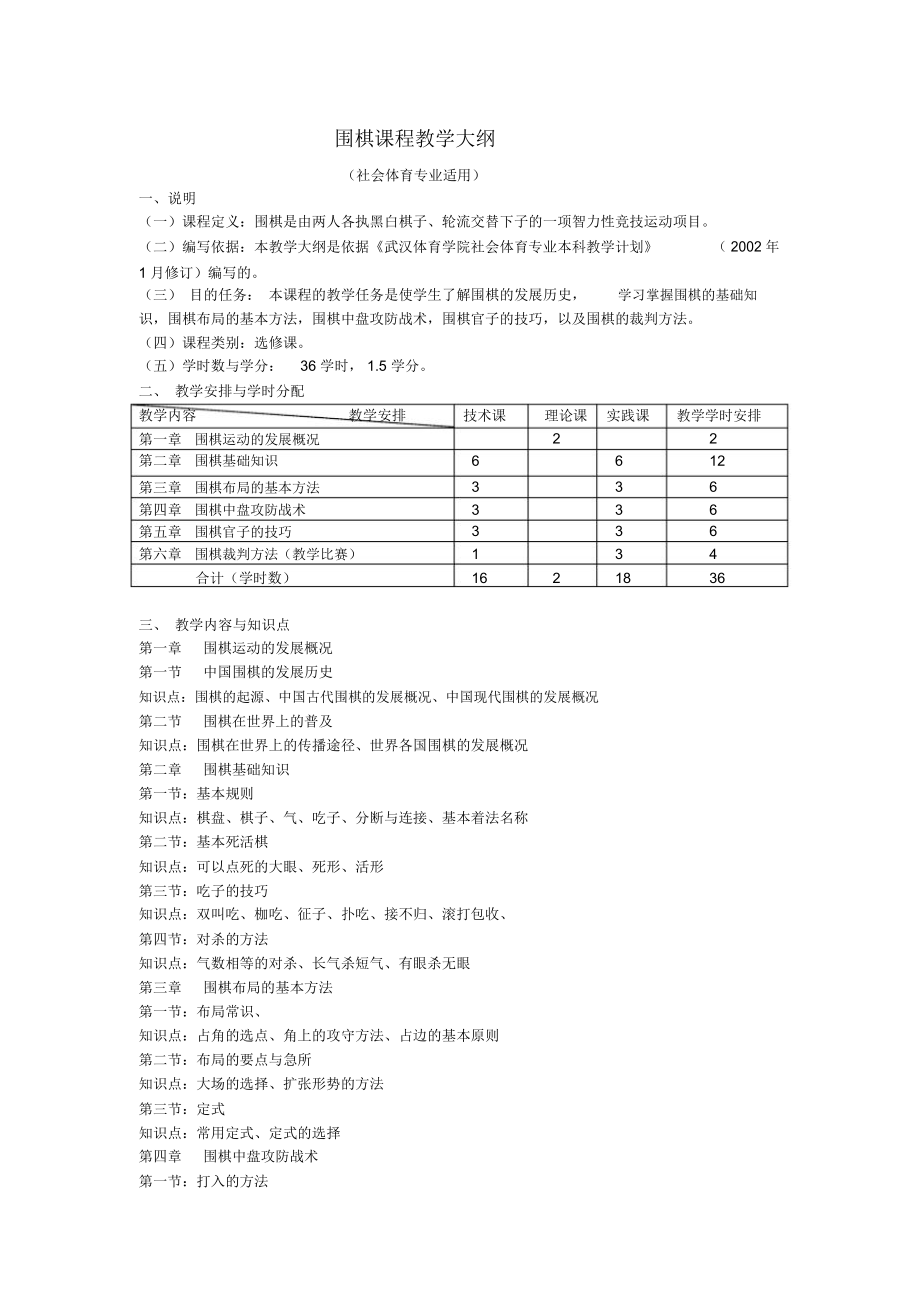 围棋课程教学大纲.doc_第1页