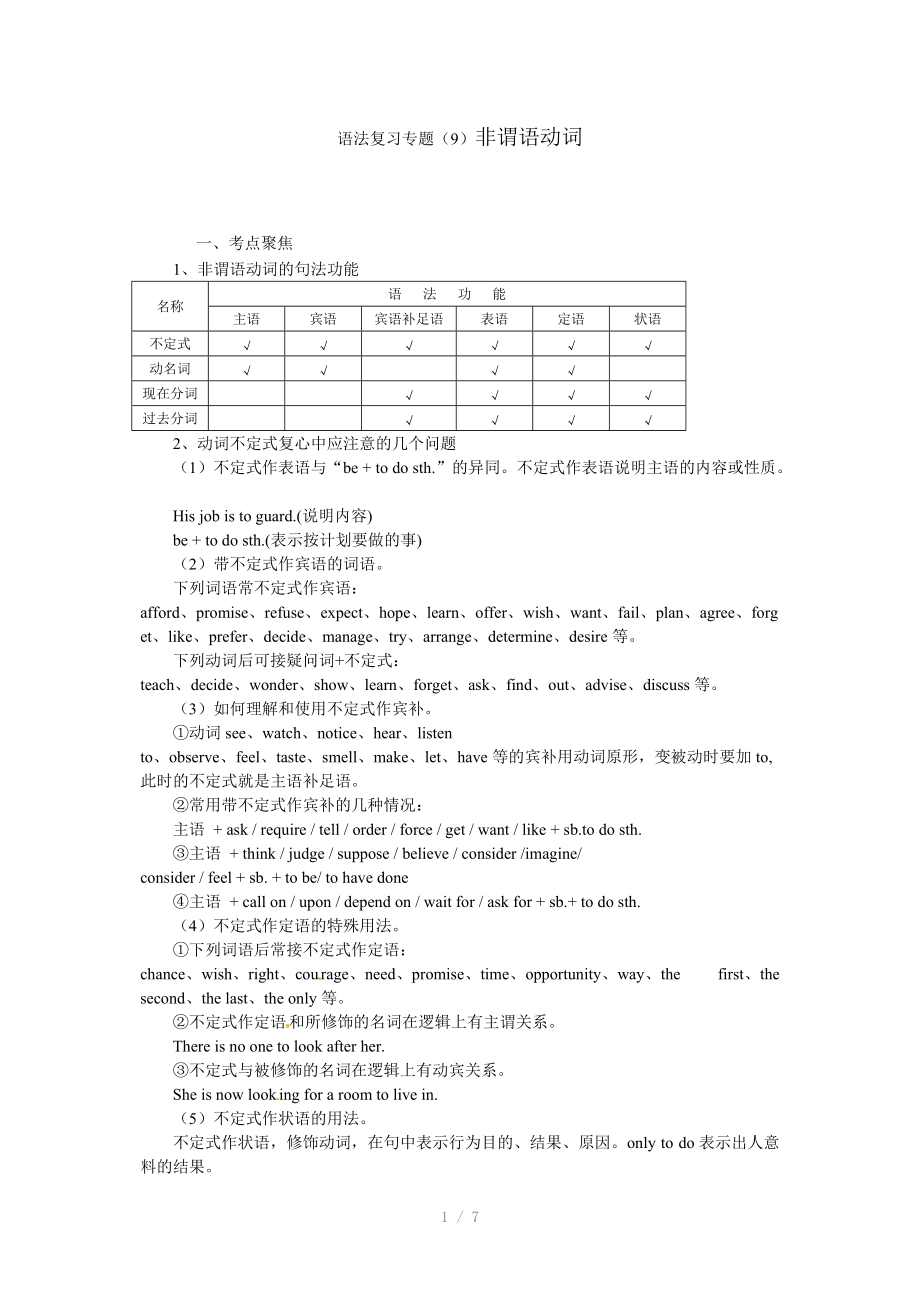 高考英语语法专题复习讲义-非谓语动词Word版.doc_第1页