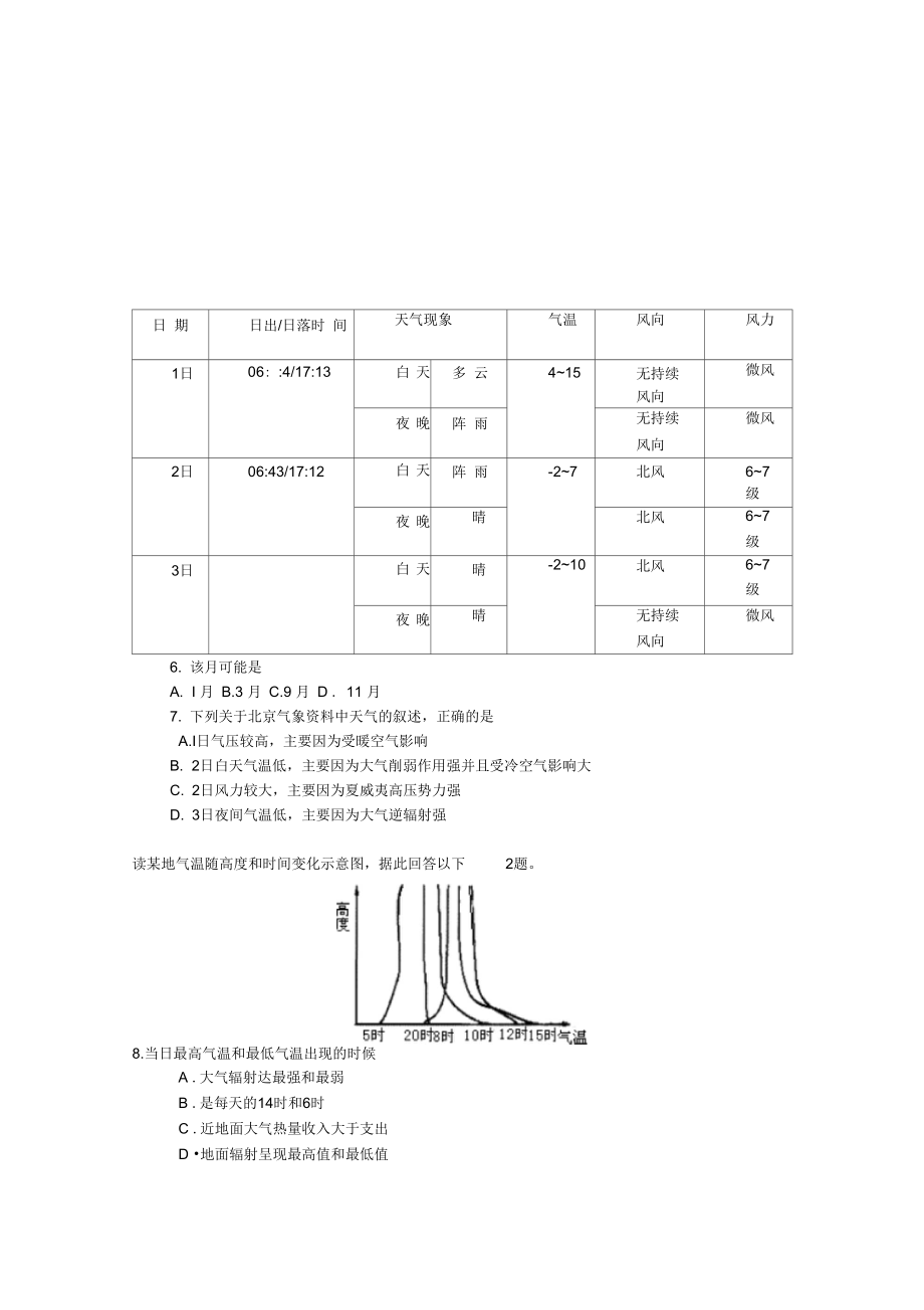 2016届高考地理第二轮复习周测考试题1.docx_第3页