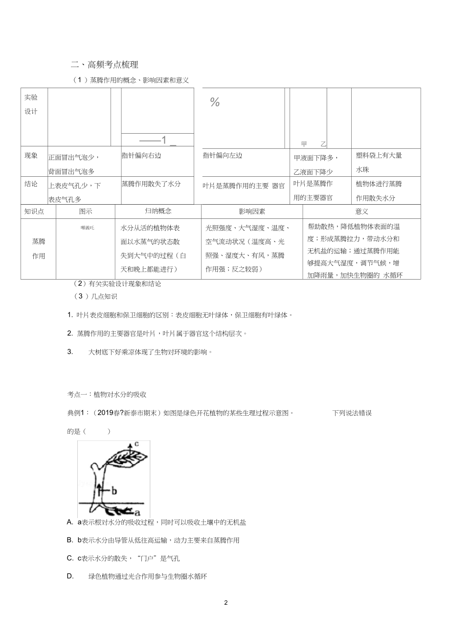 人教版生物中考一轮复习：绿色植物的蒸腾作用(解析版).docx_第2页