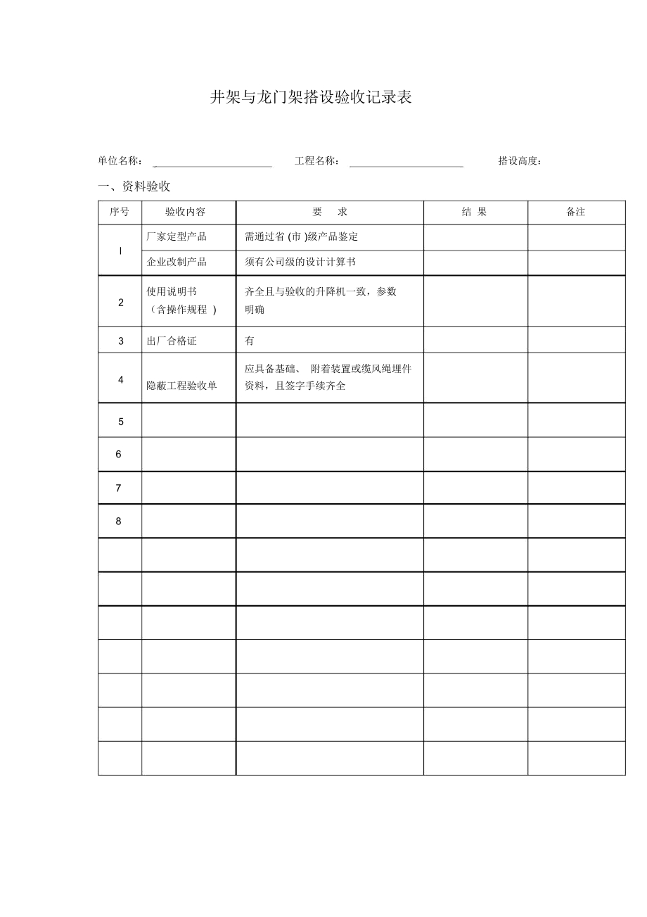 井架与龙门架搭设验收记录表(模板格式).docx_第1页