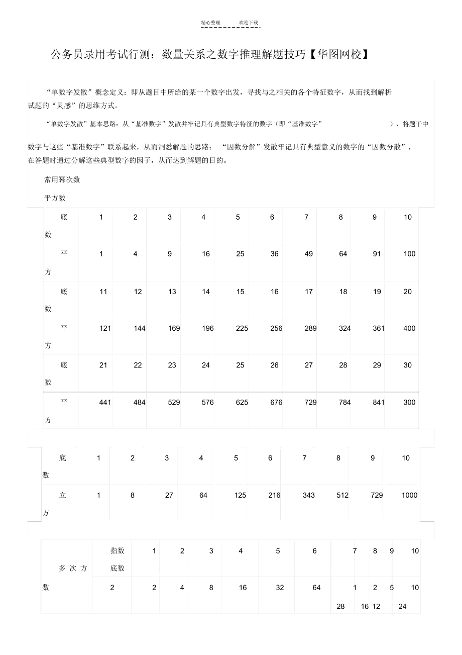 公务员录用考试行测：数量关系之数字推理解题技巧.docx_第1页