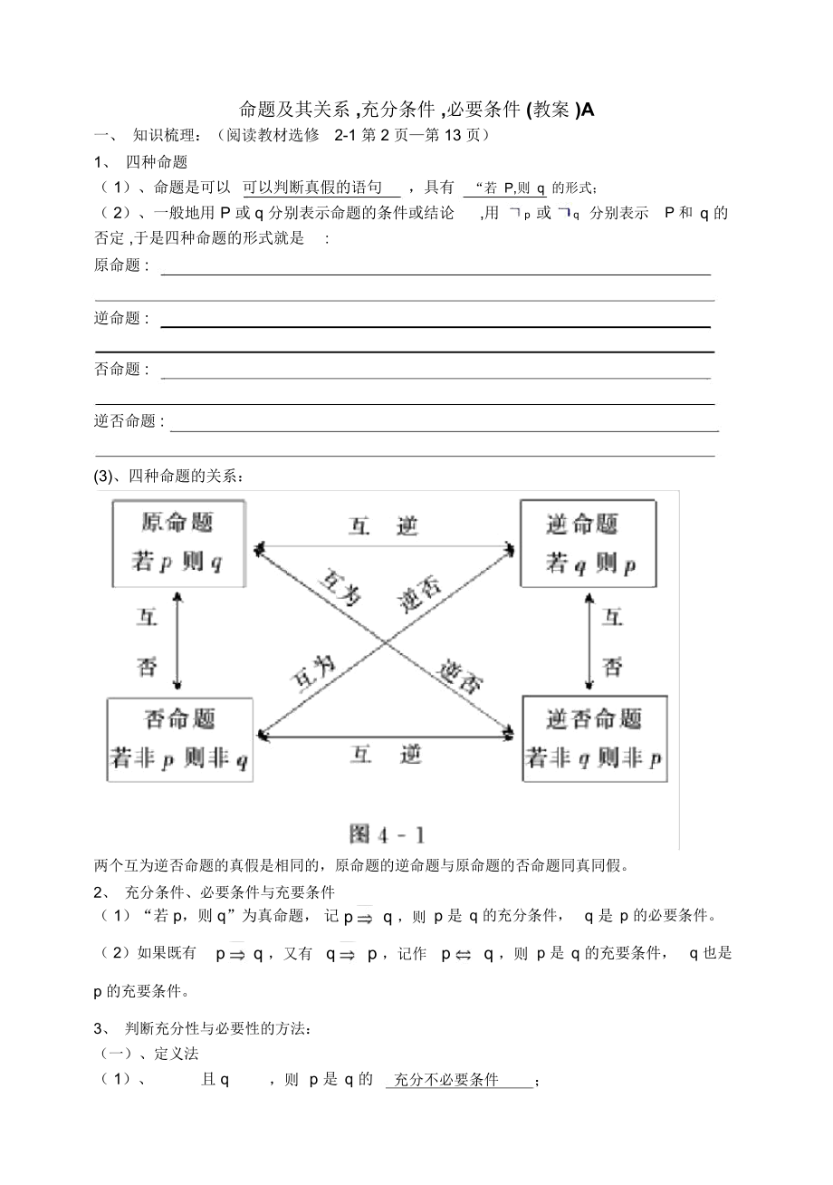 东北师大附属中学高三第一轮复习导学案--命题及其关系充分条件必要条件教师版.docx_第1页