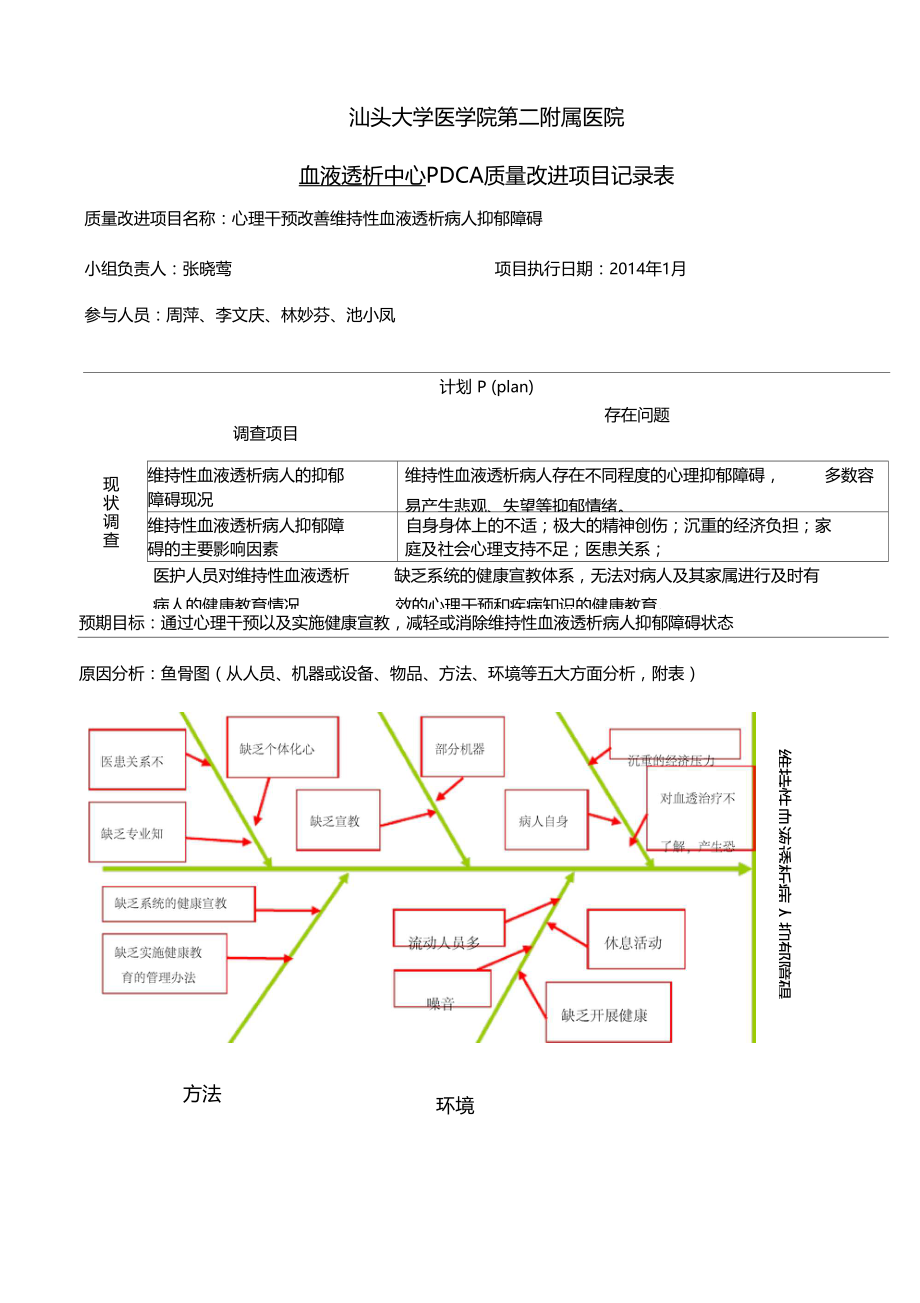 血透中心PDCA质量改进项目记录表.doc_第1页