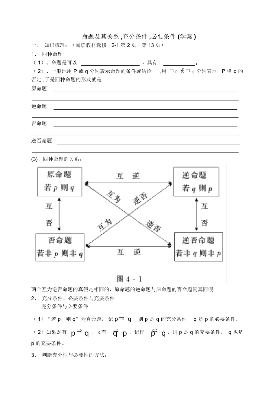 东北师大附属中学高三第一轮复习导学案--命题及其关系充分条件必要条件B.docx_第1页