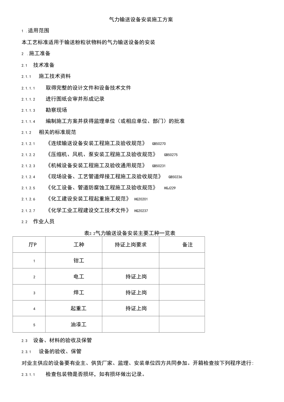 气力输送设备安装施工方案.docx_第1页