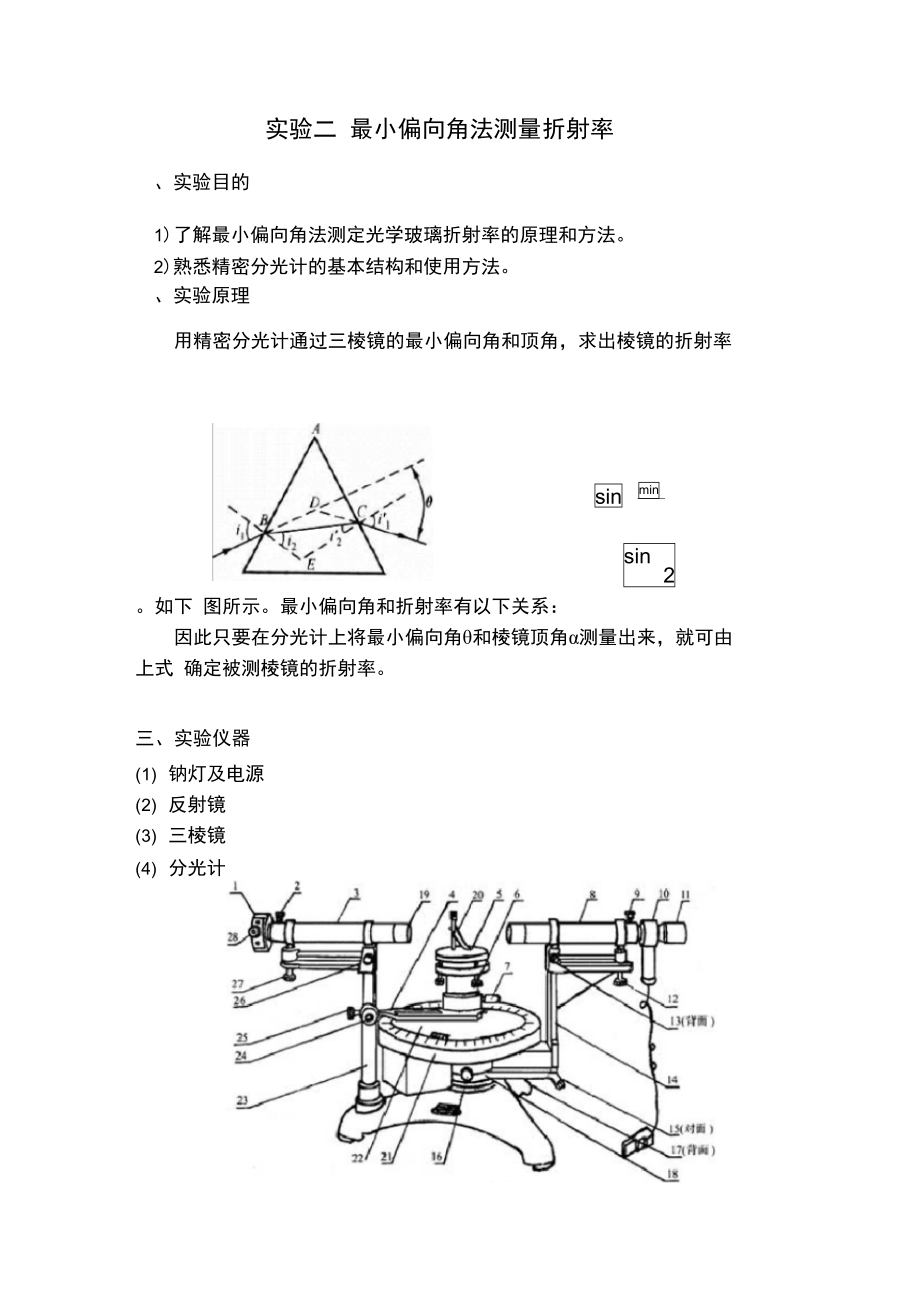 实验二-最小偏向角法测量折射率.doc_第1页