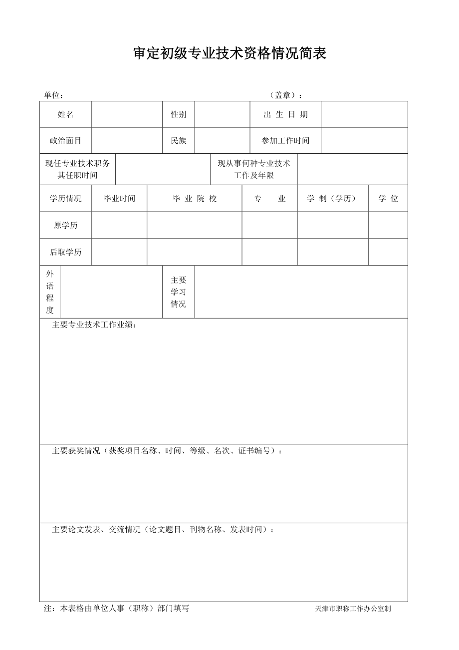 审定初级专业技术资格情况简表.doc_第1页