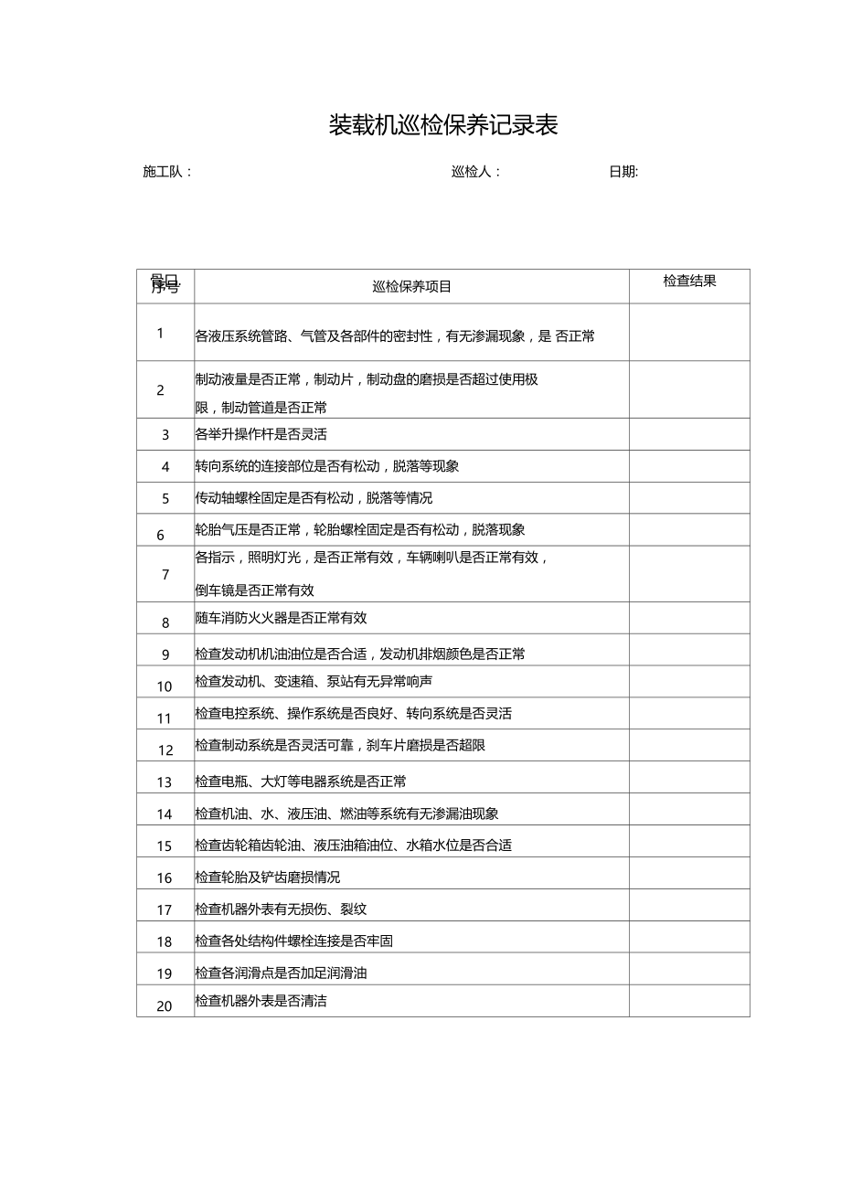 装载机巡检维修记录表.doc_第1页