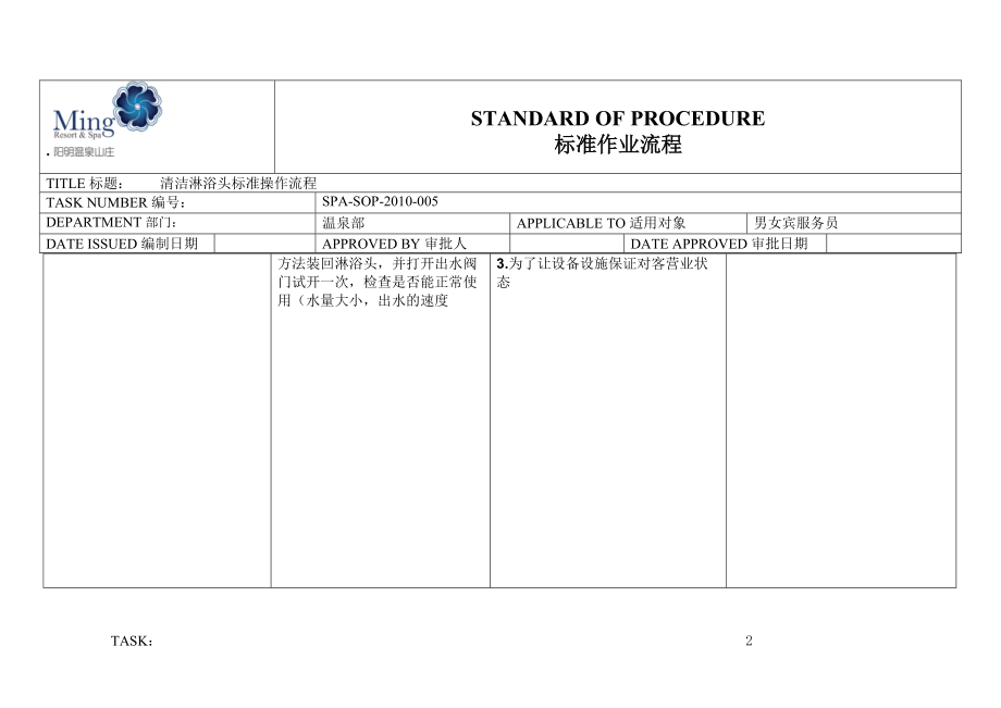 温泉部男女宾SOP 清洁淋浴头标准操作流程.docx_第2页