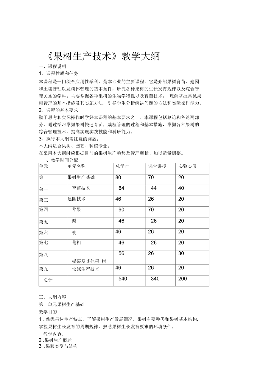 果树生产技术教学大纲计划.docx_第1页