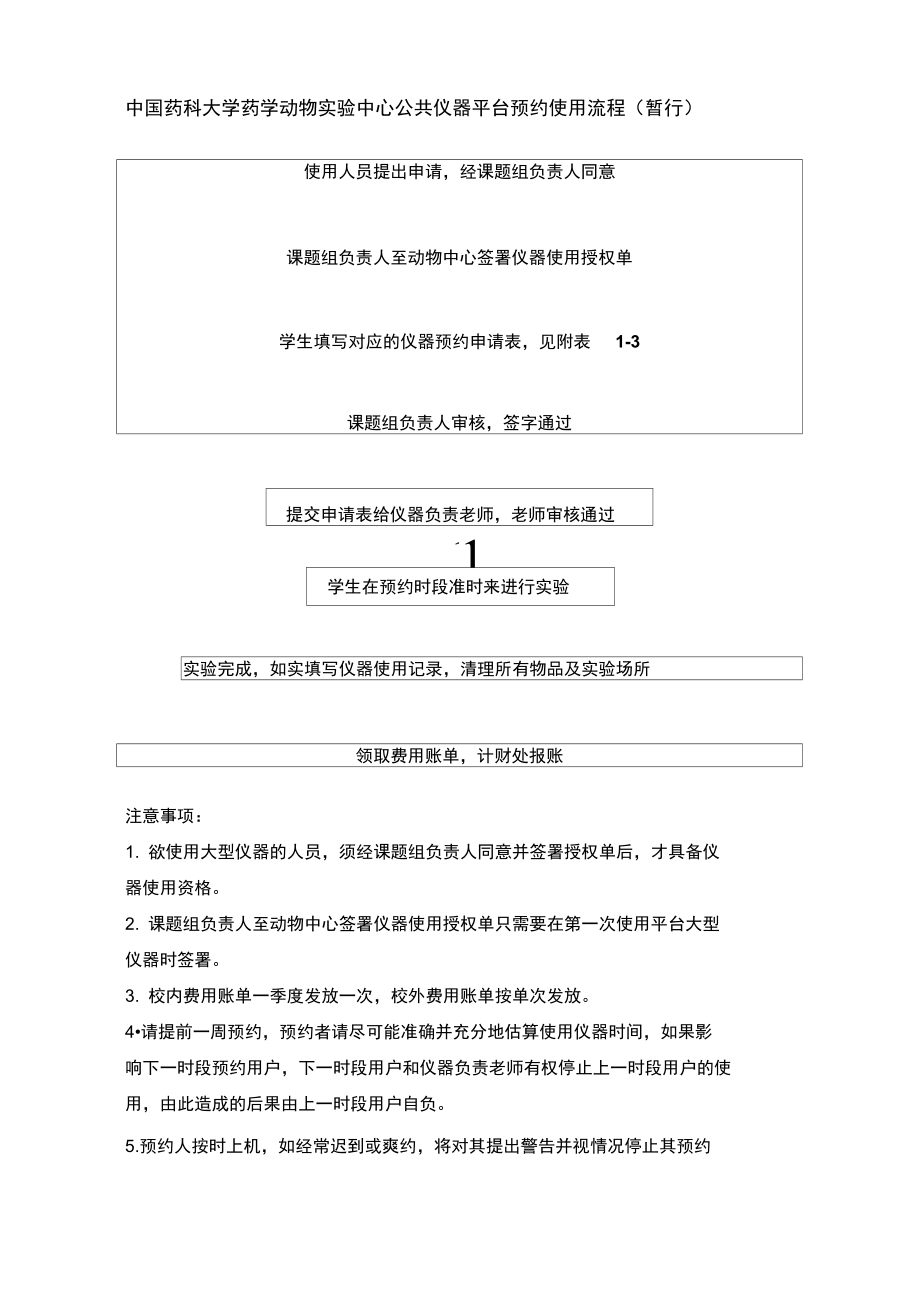 中国药科大学药学动物中心公共仪器平台预约使用流程暂行.doc_第1页