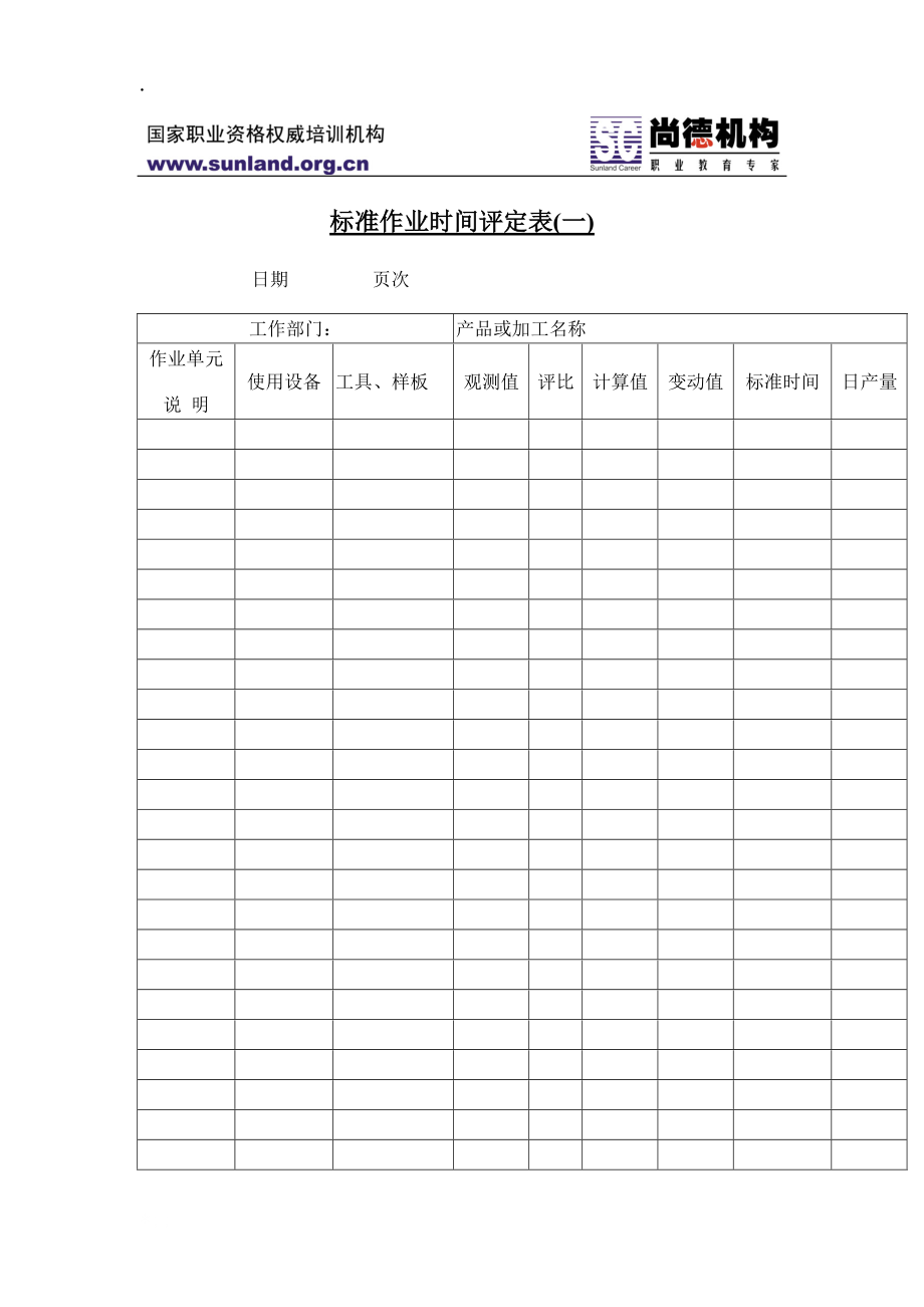 标准作业时间评定表(一).docx_第1页