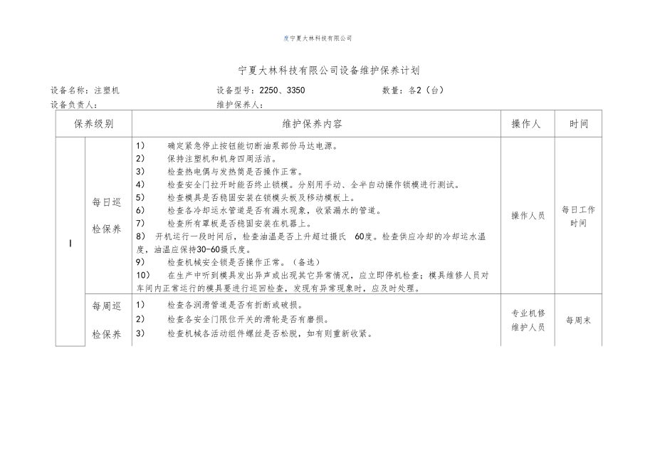 注塑机保养计划.docx_第1页