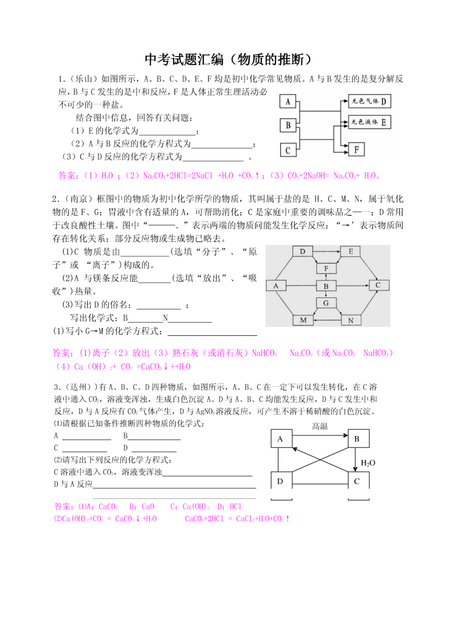 初中化学物质推断题集.doc_第1页