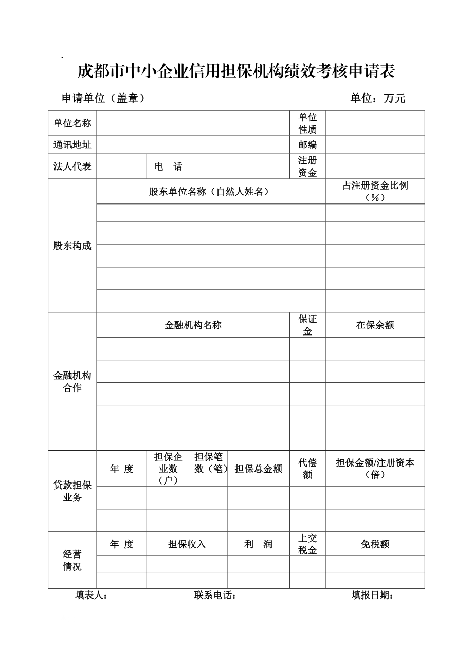 成都市中小企业信用担保机构绩效考核申请表.docx_第1页