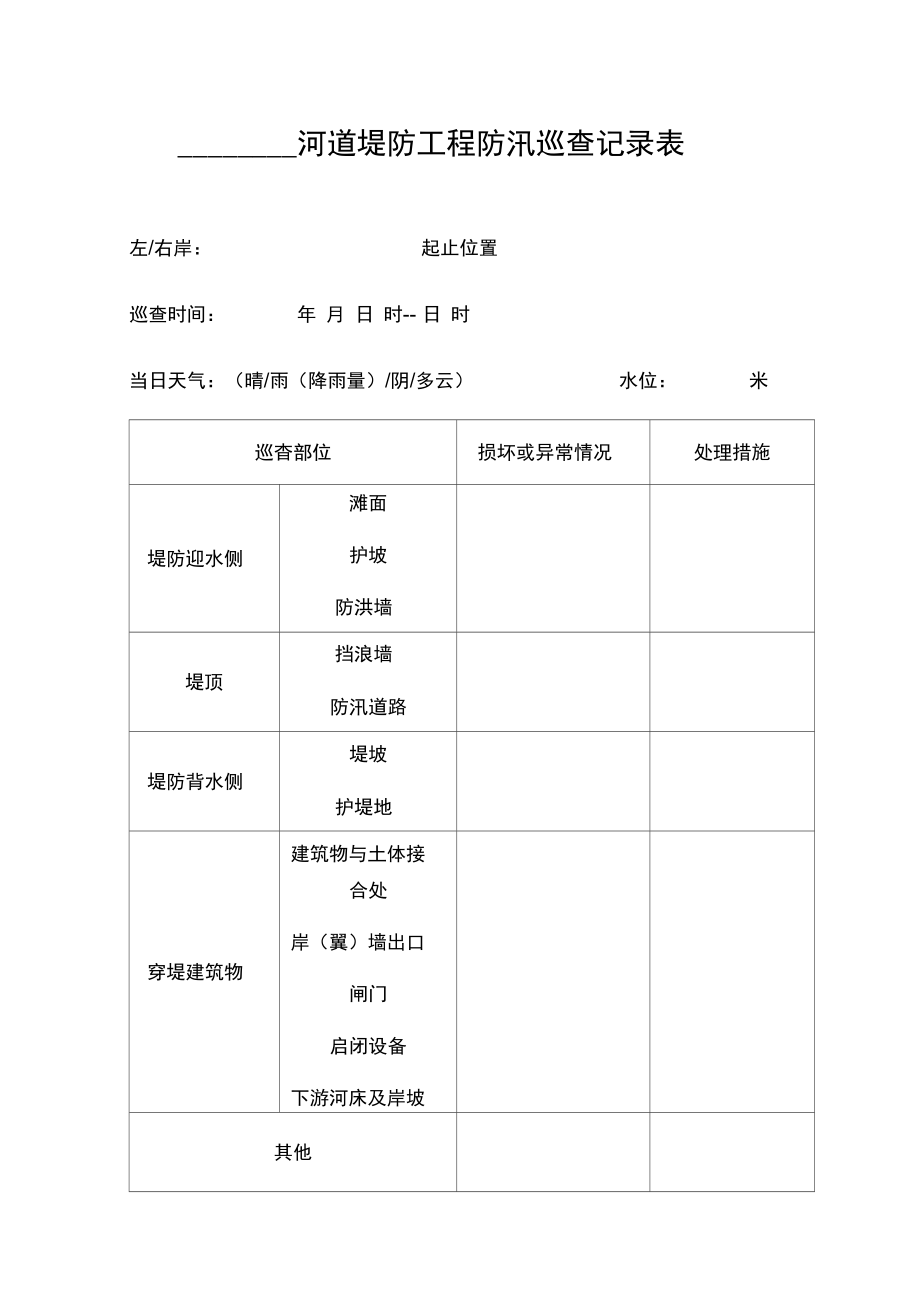 河道堤防工程防汛巡查记录表.doc_第1页