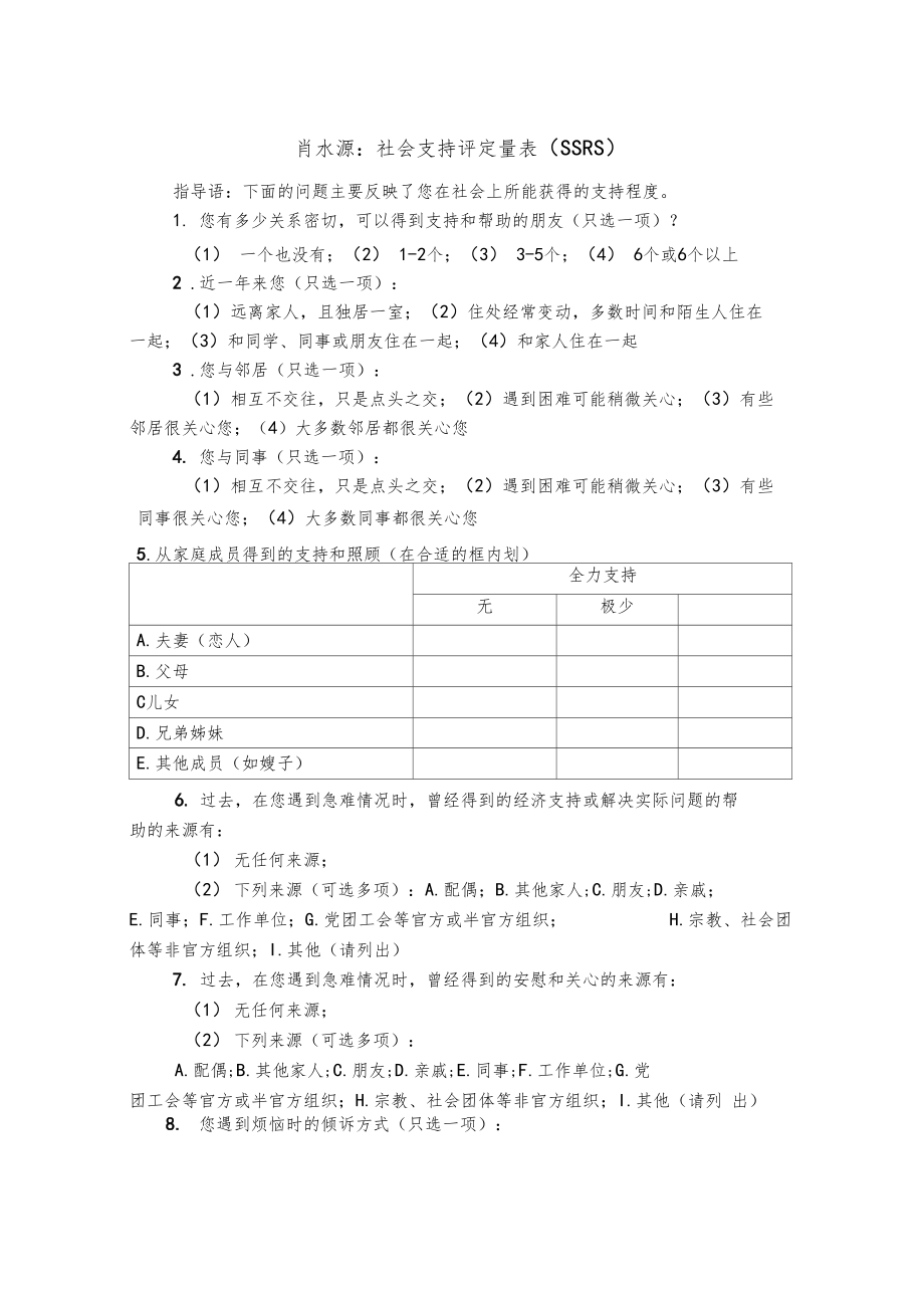 肖水源社会支持评定量表SSRS.docx_第1页