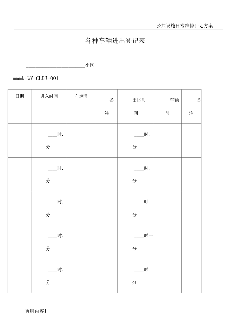 物业公司各种车辆进出登记表.docx_第1页