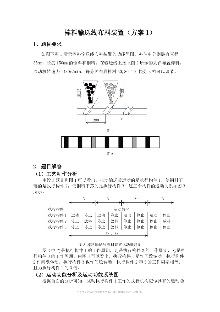 哈工大机械原理课程设计棒料输送线布料装置方案.docx_第3页