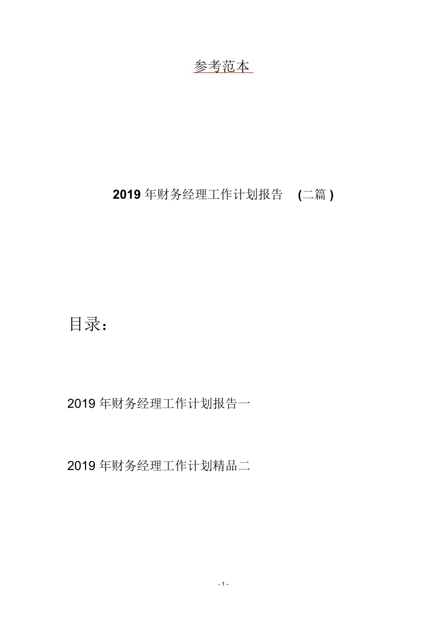 2019年财务经理工作计划报告(二篇).doc_第1页