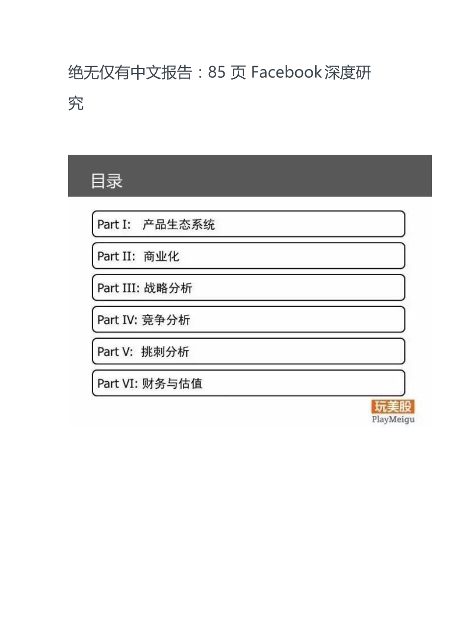 绝无仅有中文报告：85页Facebook深度研究.docx_第1页