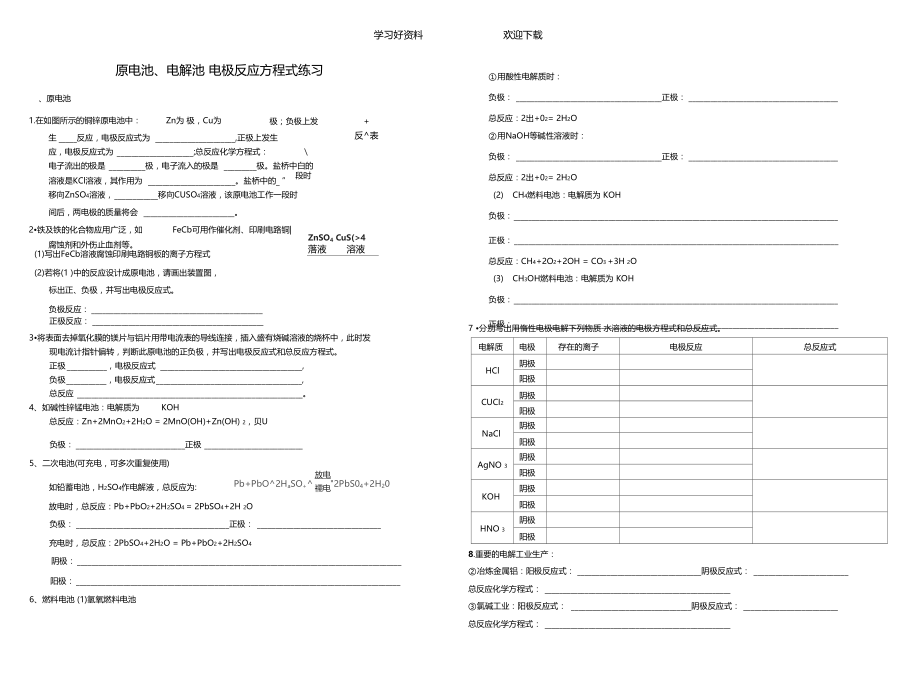 原电池电解池原理与电极反应方程式.docx_第1页