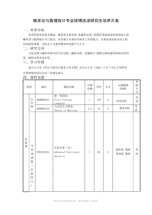 概率论与数理统计专业硕博连读研究生培养方案.DOC