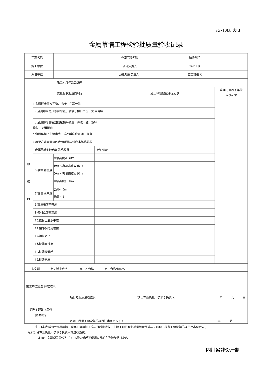 四川-金属幕墙工程检验批质量验收记录SG-T068表1、2.docx_第3页