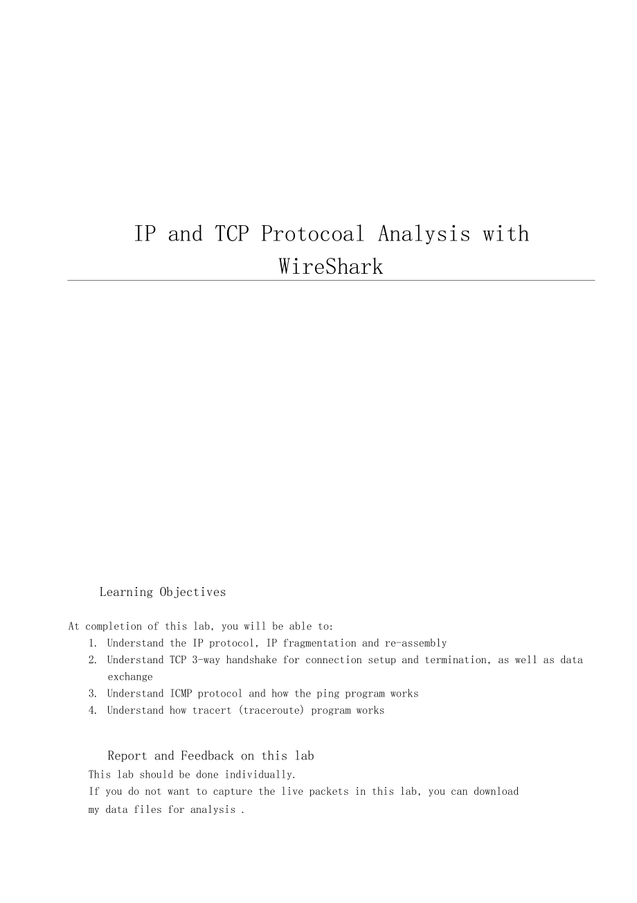 计网试验ipandtcpprotocoalanalysiswith.docx_第1页