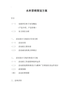 水杯网络营销策划方案.docx