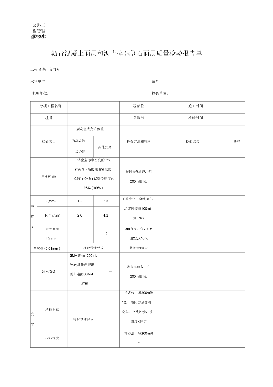 沥青混凝土面层和沥青碎(砾)石面层质量检验报告单.docx_第1页