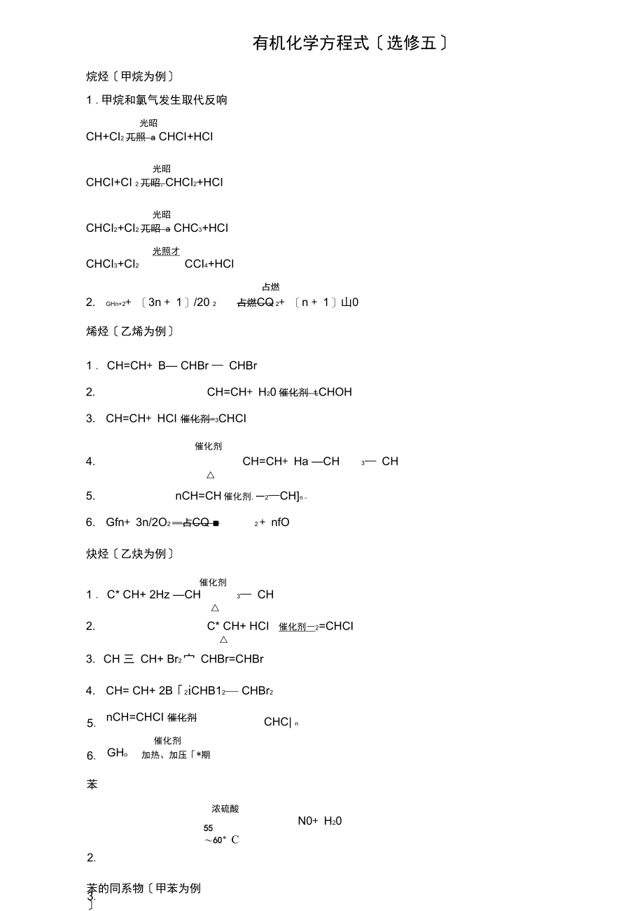 高中化学选修化学方程式总汇.docx_第1页