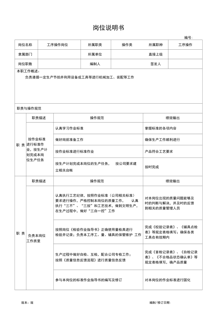 工序操作岗位说明书.docx_第1页