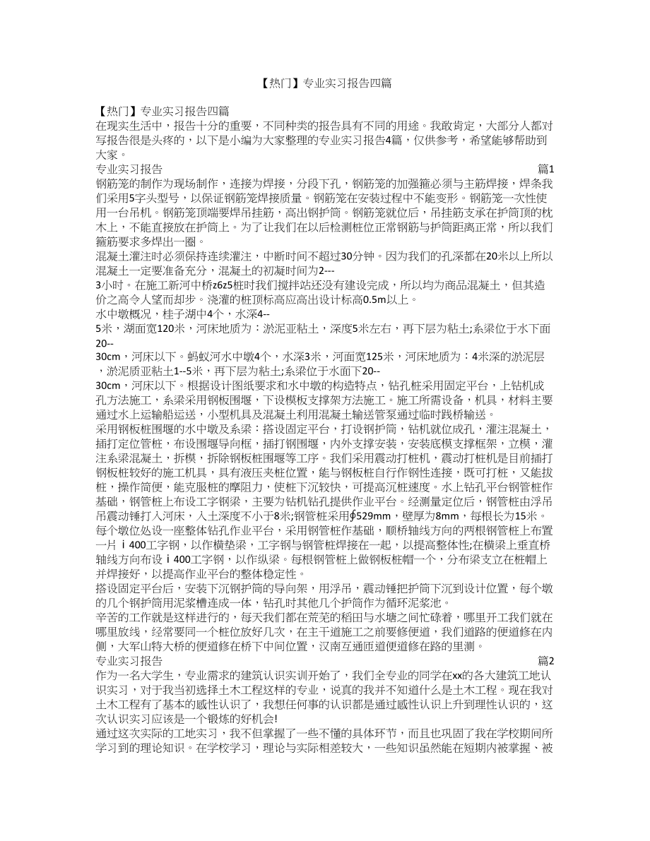 【热门】专业实习报告四篇_ktNmPSBC32docx.docx_第1页