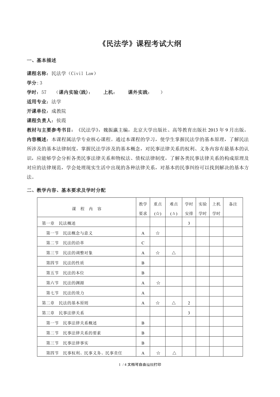 民法学课程考试大纲.DOC_第1页