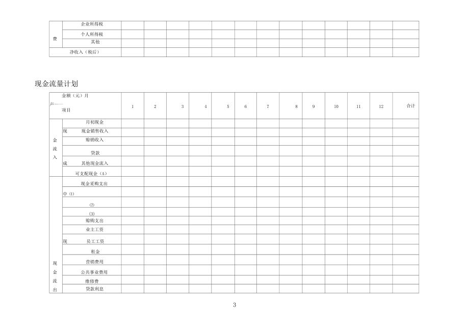 销售收入预测12个月销售和成本计划现金流量计划模板.docx_第3页