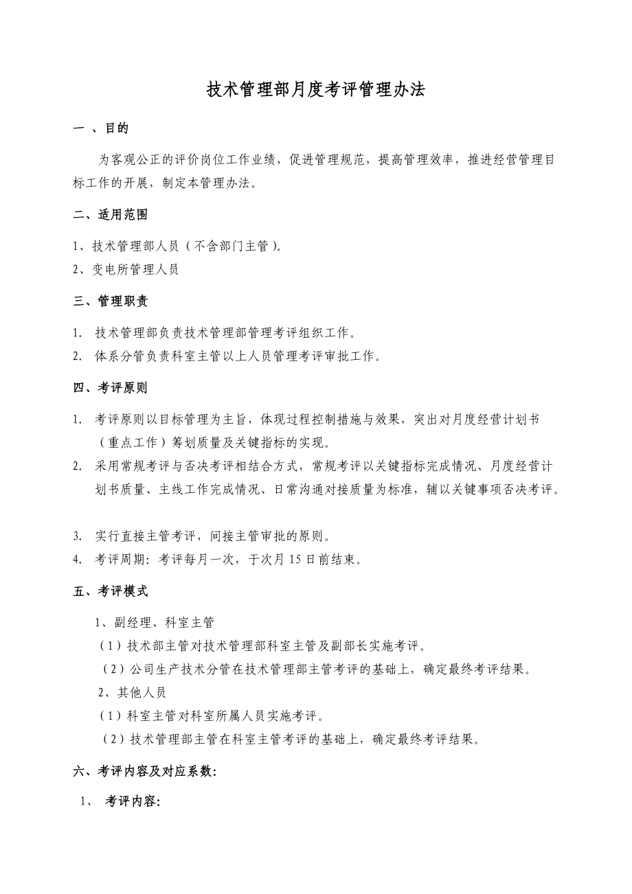 技术管理部10年月度考评管理办法.docx_第1页