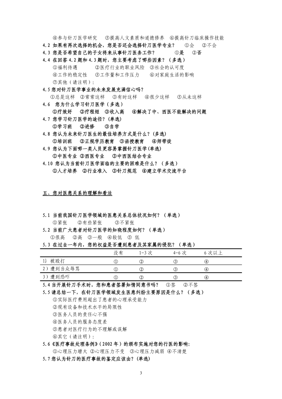 1我国针刀医务工作者从业状况调查问卷doc-中国针刀临床.docx_第3页