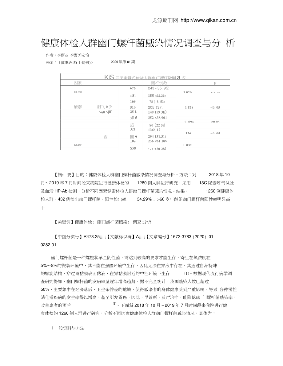 健康体检人群幽门螺杆菌感染情况调查与分析.doc_第1页