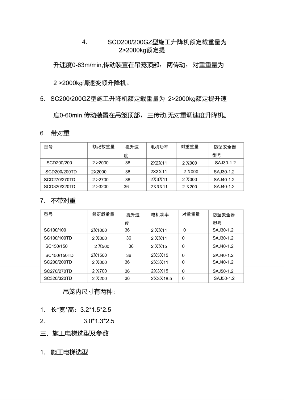 常用人货电梯施工升降机型号及技术性能参数表.doc_第2页