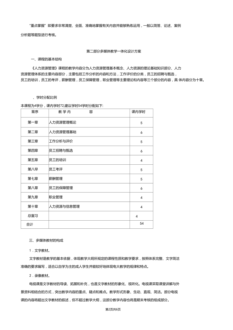 开放教育本科人力资源管理课程教学大纲.docx_第2页