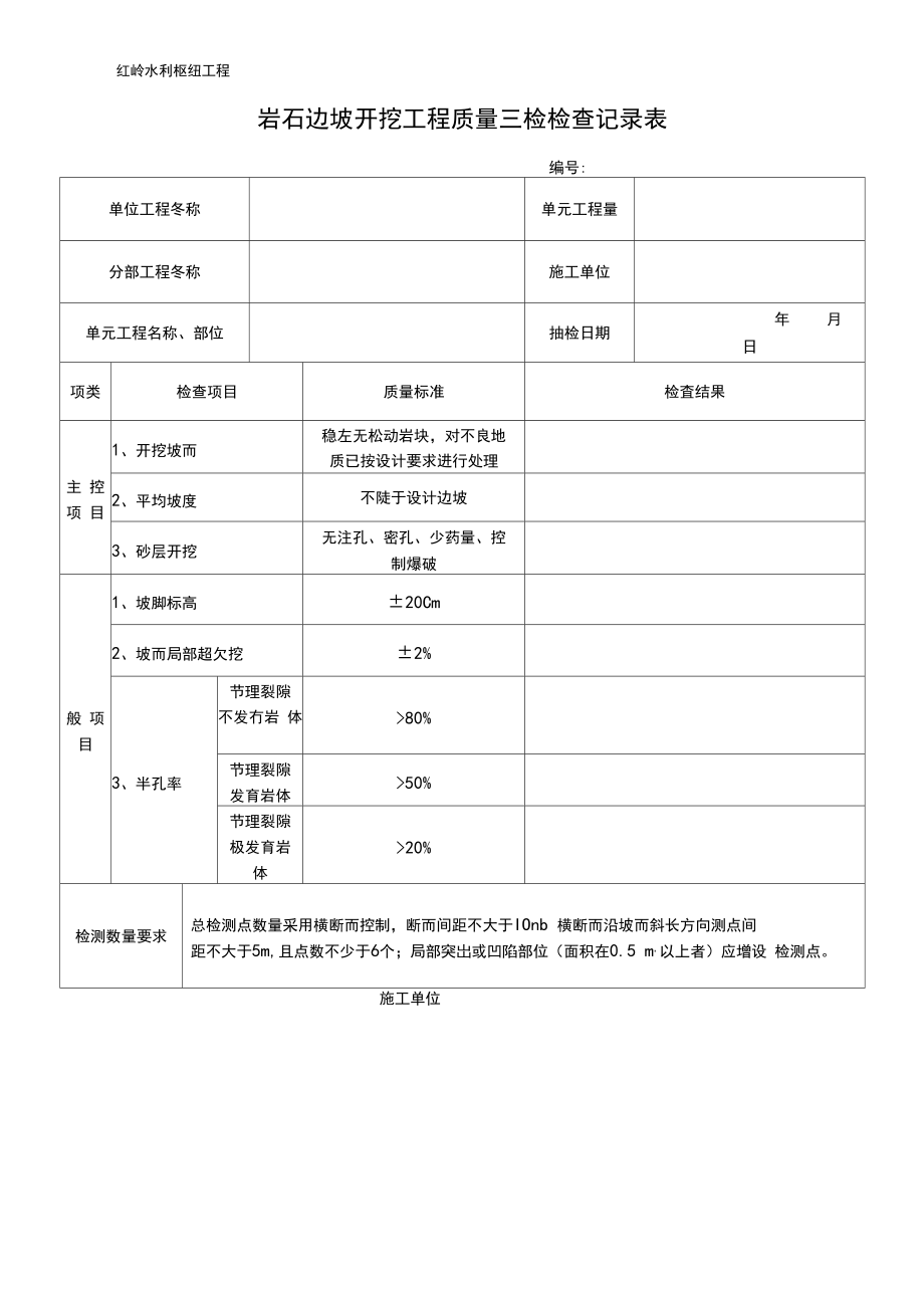 开挖工程施工三检验收表.docx_第1页