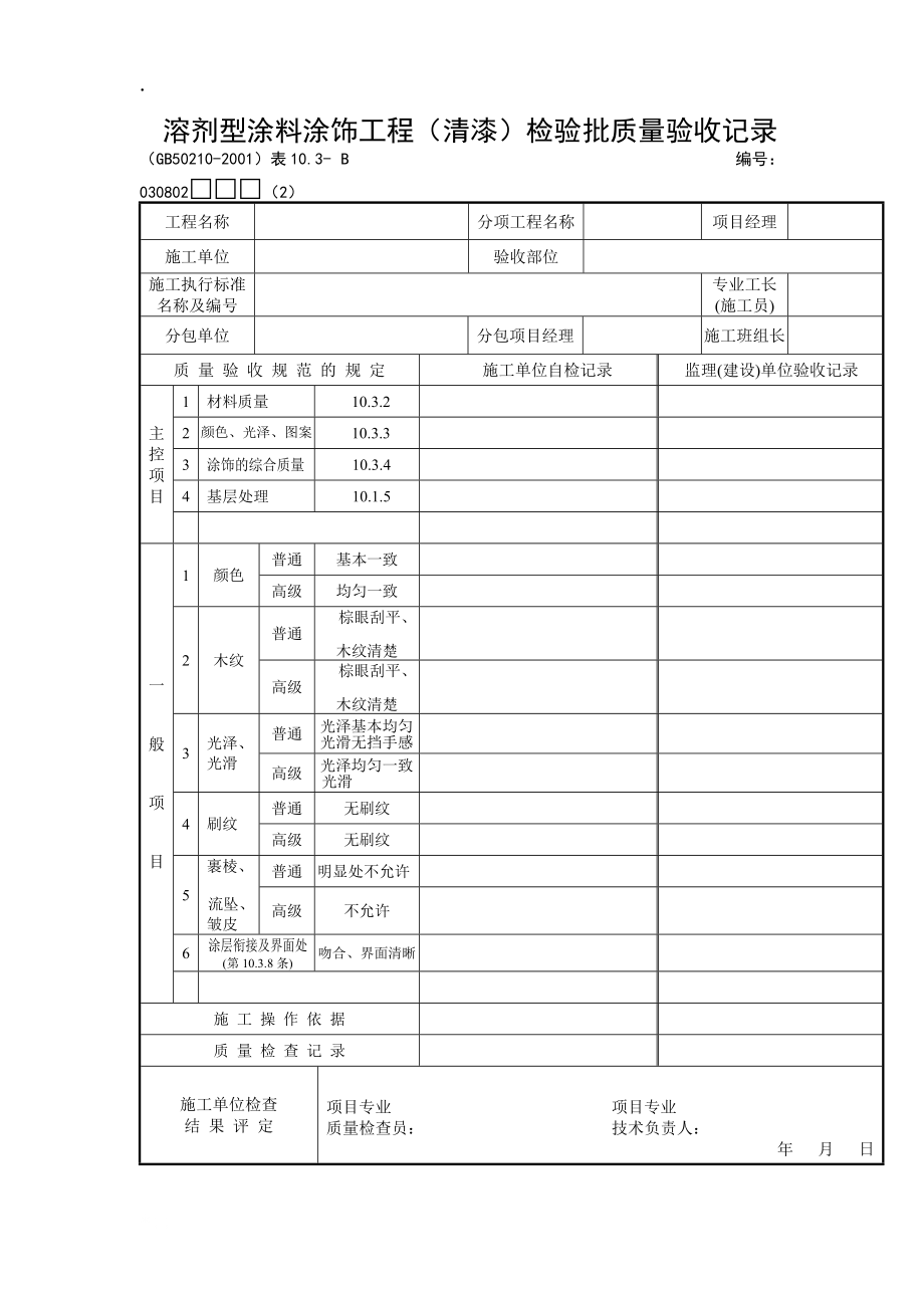 溶剂型涂料涂饰工程（清漆）检验批质量验收记录.docx_第1页